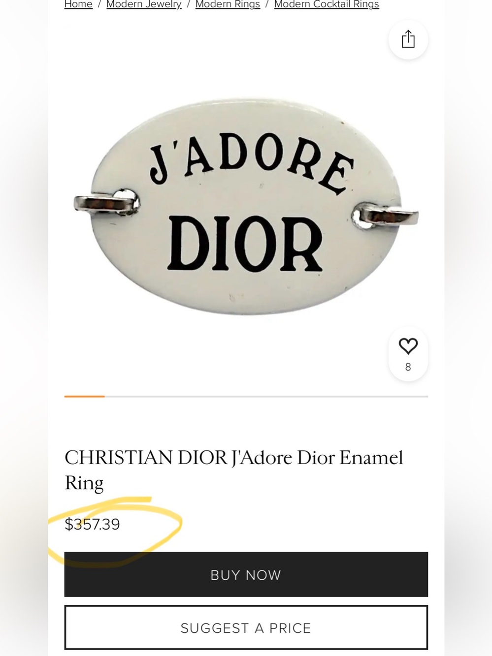 CHRISTIAN DIOR J'Adore Dior Enamel Ring - Picture 6 of 6